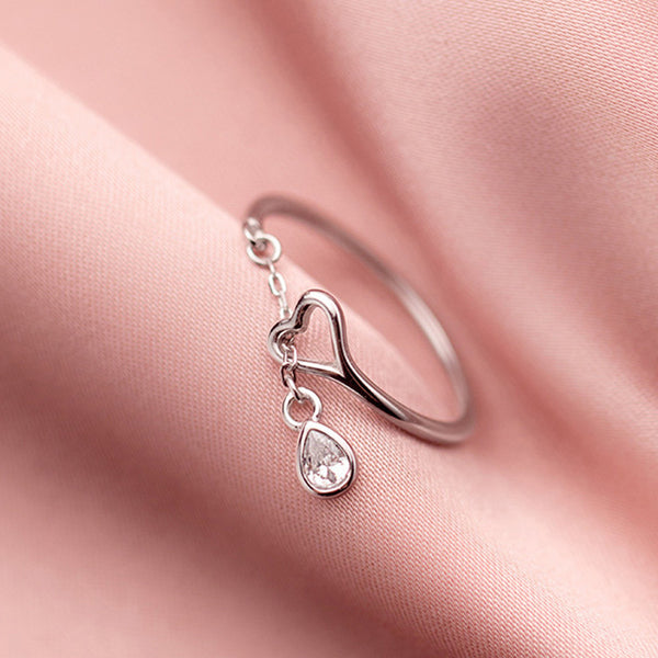Heart Drop Adjustable Ring - Sterling Silver