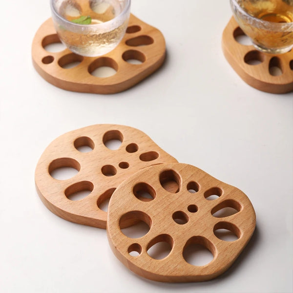 Wooden Lotus Coaster - set of 4