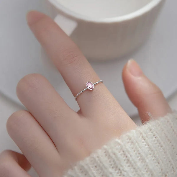 Baby Pink Stone Stackable Ring - Sterling silver