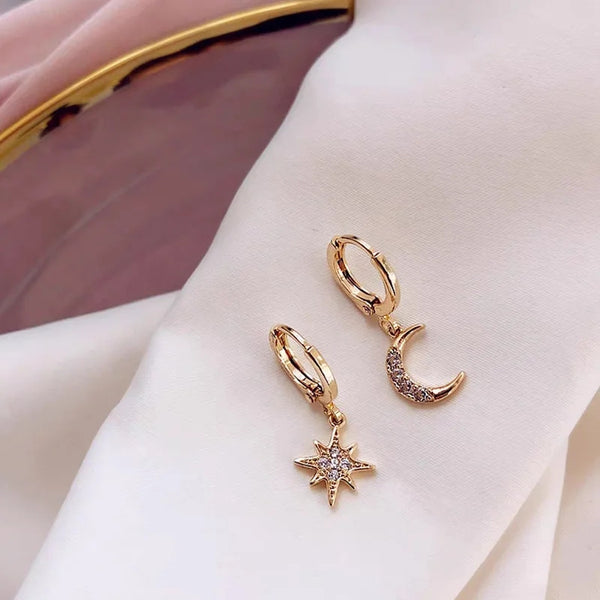Moon Star Earrings - Gold Plated