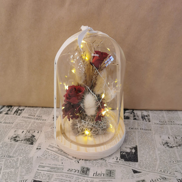 Wine Red Flower Dome with seed lights