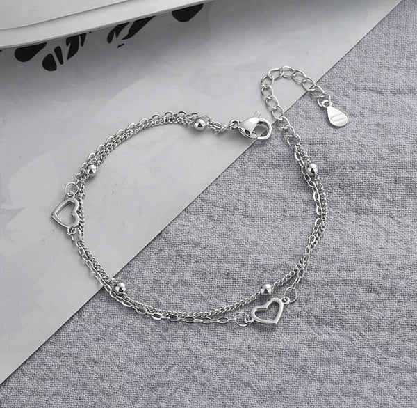 Double Loop Micro Heart Bracelet - Sterling Silver