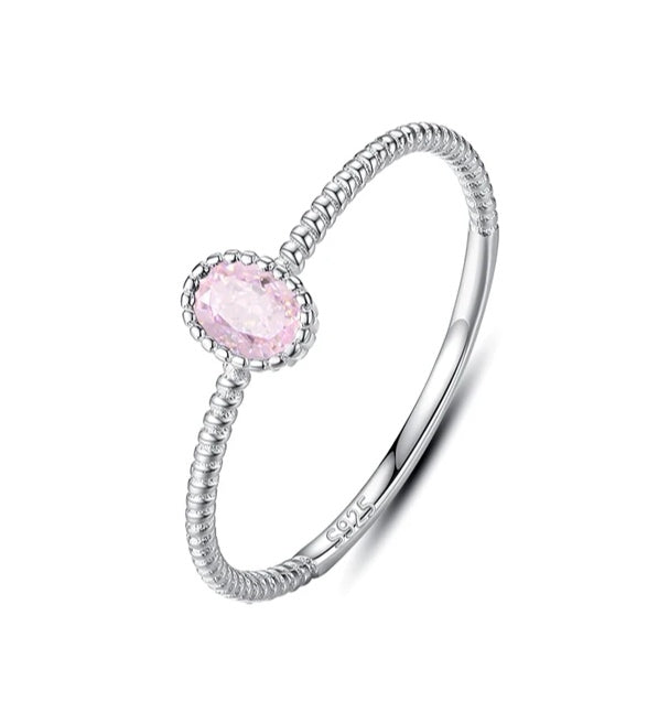 Baby Pink Stone Stackable Ring - Sterling silver