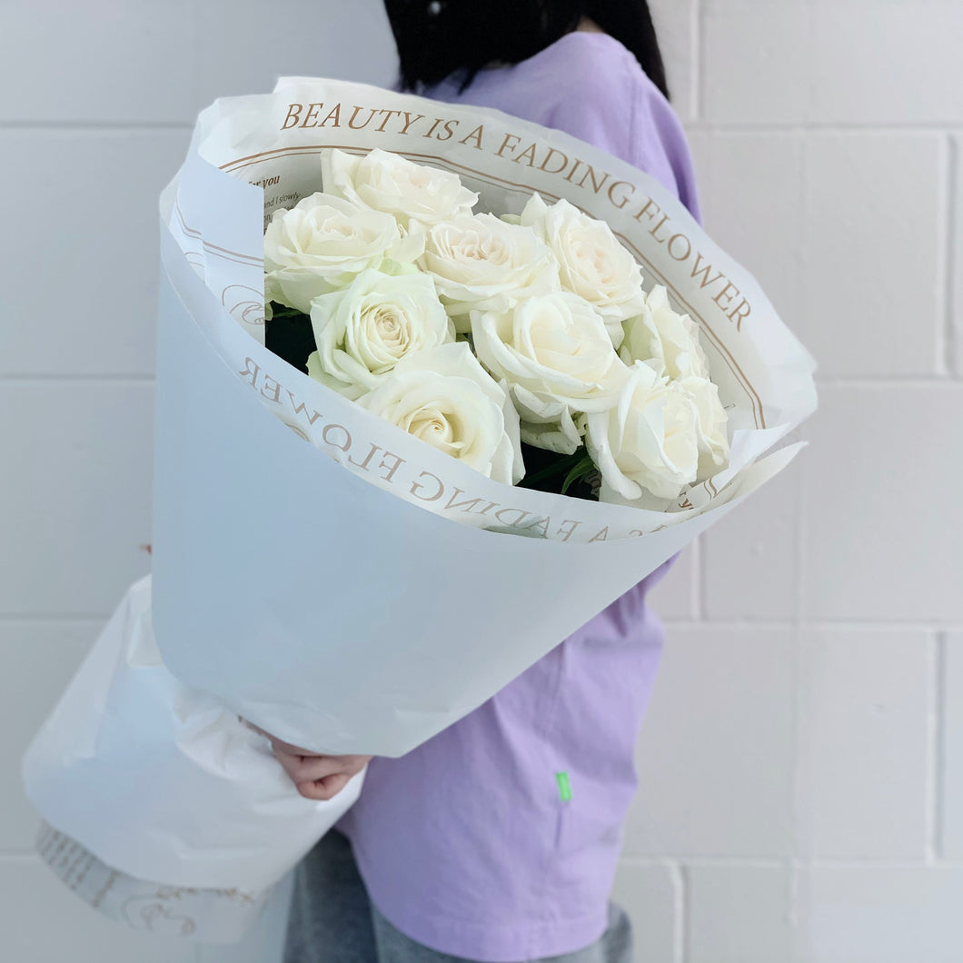 Stunning-  Long Stems White Rose Bouquet