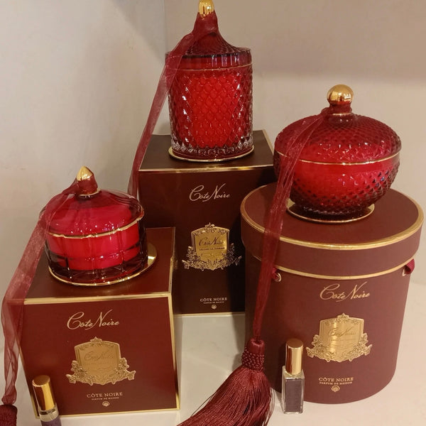 Côte Noire - Grand Red Art Deco Candle- Rose Oud